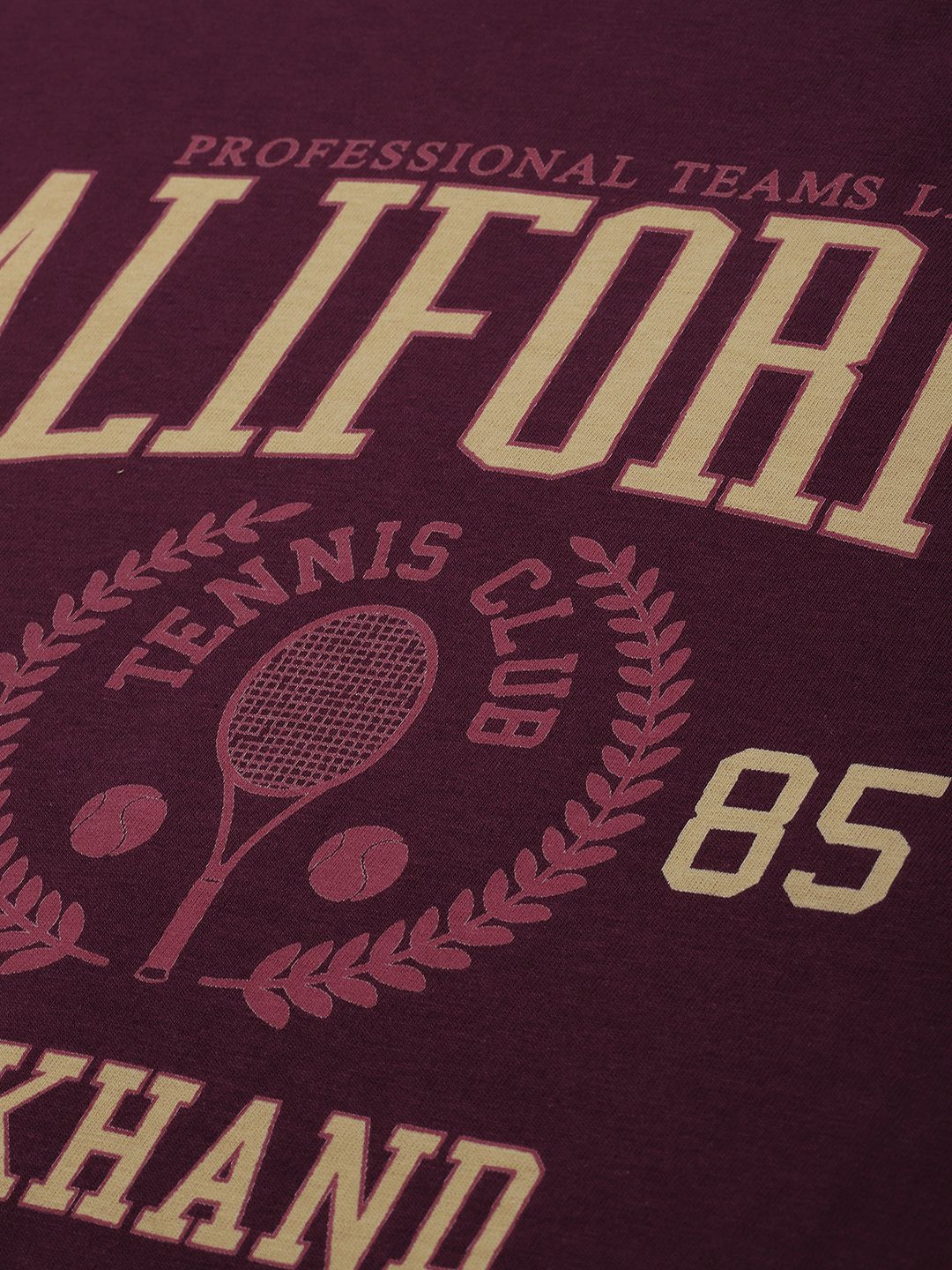 DILLINGER Women Burgundy & Cream-Coloured Typography Pure Cotton Oversized T-shirt