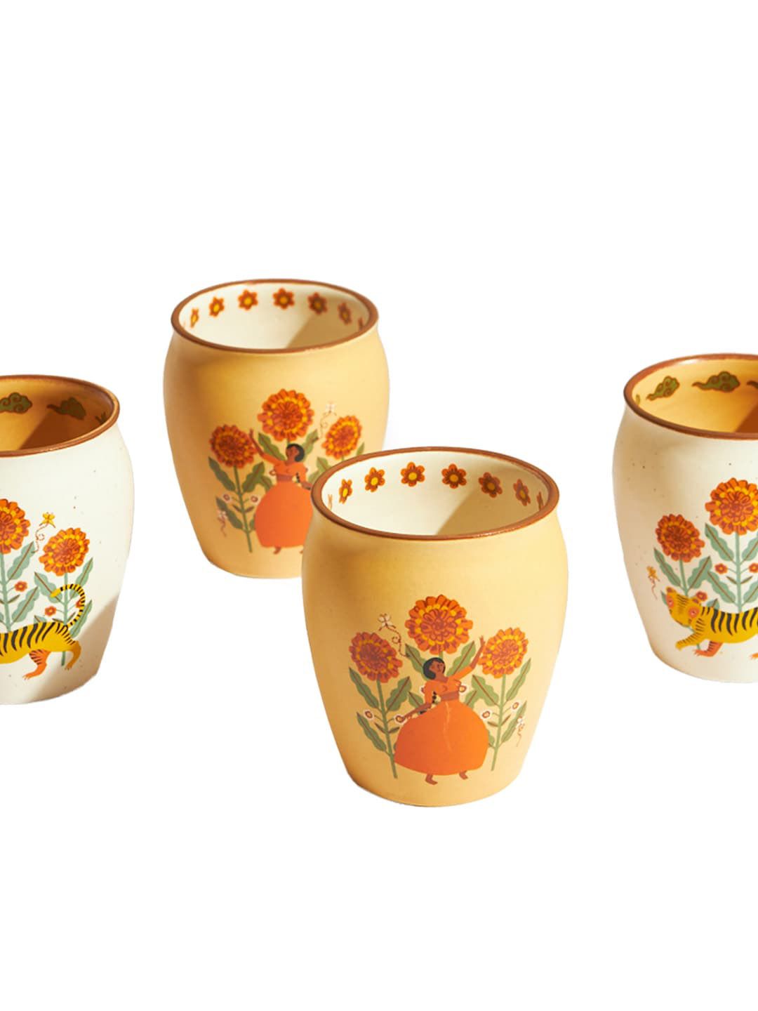 Set Hadiah Kulhad Bercetak 4 Keping Marigold Kuning Chumbak