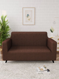 Story@home Brown Printed 2 Seater Stretchable Sofa Cover With Arms
