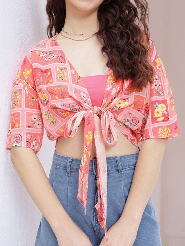 DressBerry Floral Fantasy Knot Top With Bandeau
