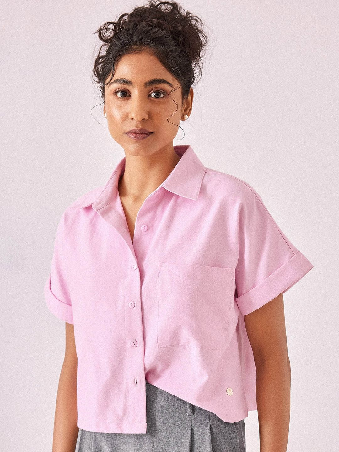 The Label Life Spread Collar Boxy Casual Cotton Shirt