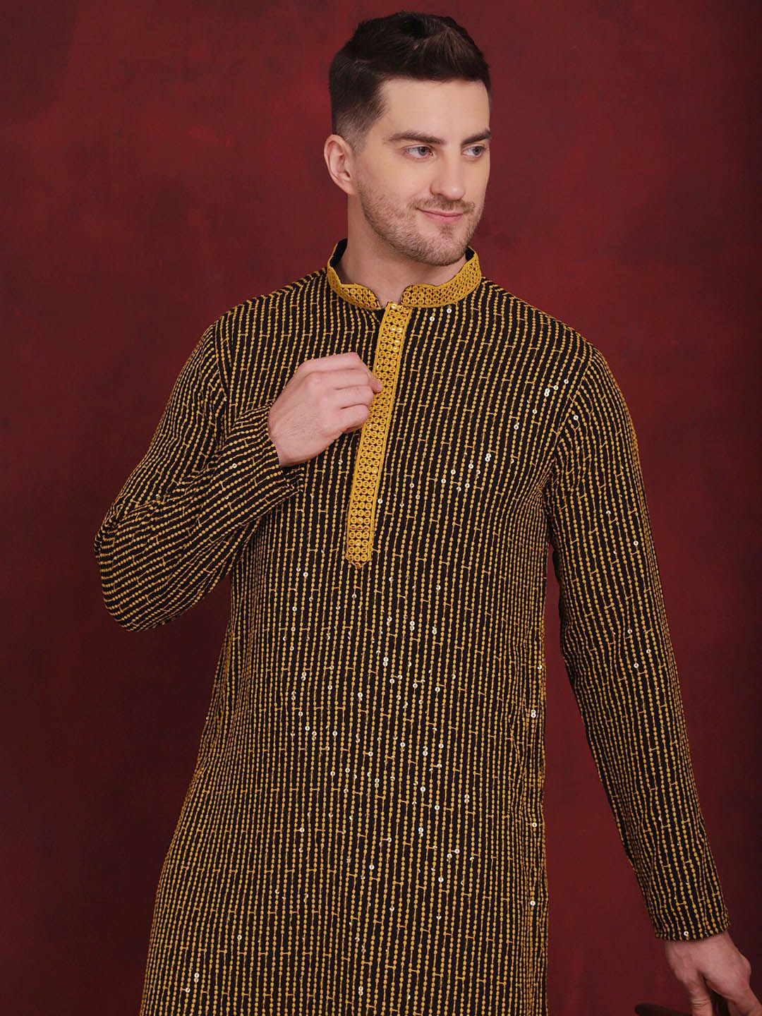 Jompers Embroidered Regular Sequinned Kurta with Pyjamas
