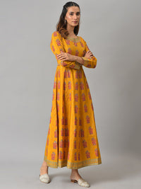 W Yellow Ethnic Motifs Printed Maxi Ethnic Dress