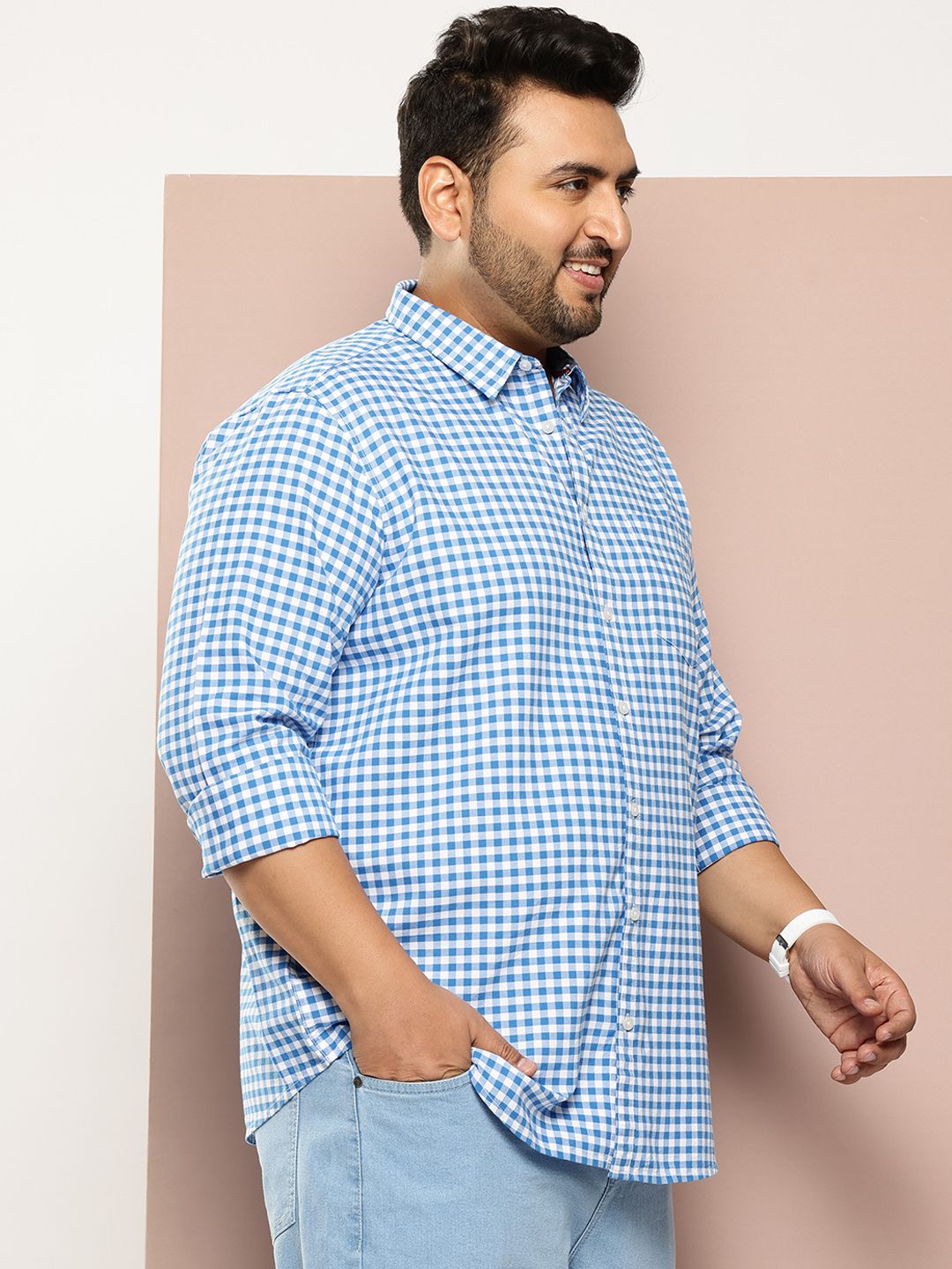 Thomas Scott Men Classic Slim Fit Gingham Checks Opaque Checked Casual Shirt