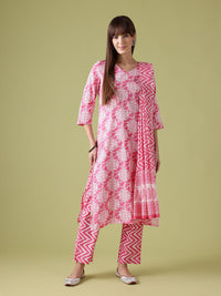 Anouk Floral Printed Pure Cotton Straight Kurta with Trousers & Dupatta