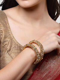 KARATCART Set Of 2 Gold-Plated White & Red Kundan-Studded Temple Bangles