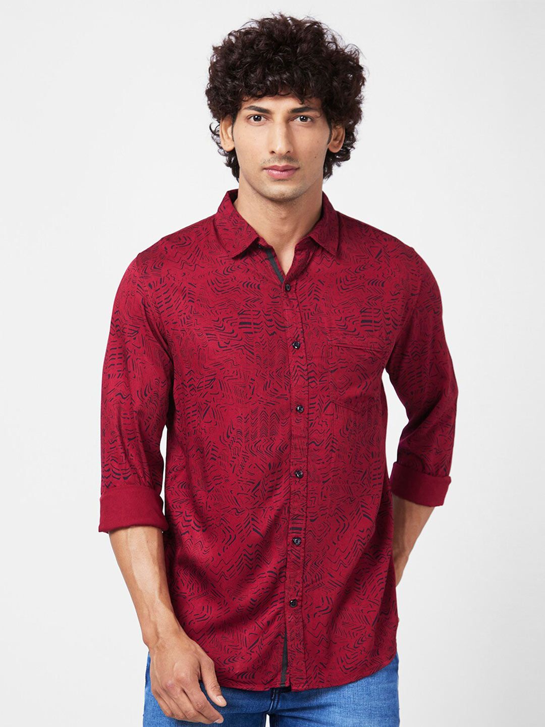 SPYKAR Slim Fit Abstract Printed Opaque Casual Shirt