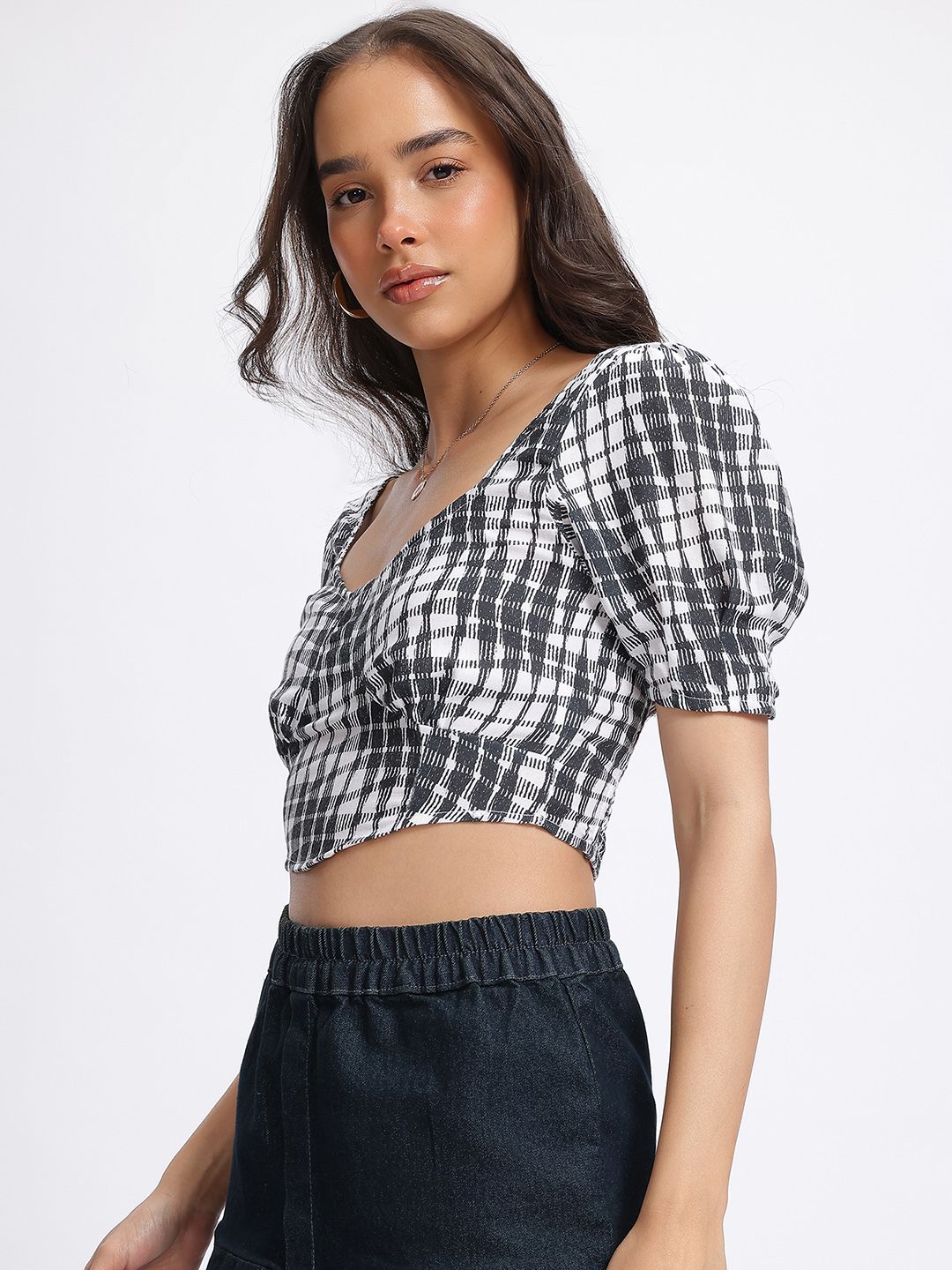 DressBerry Smocked Monochrome Crop Top