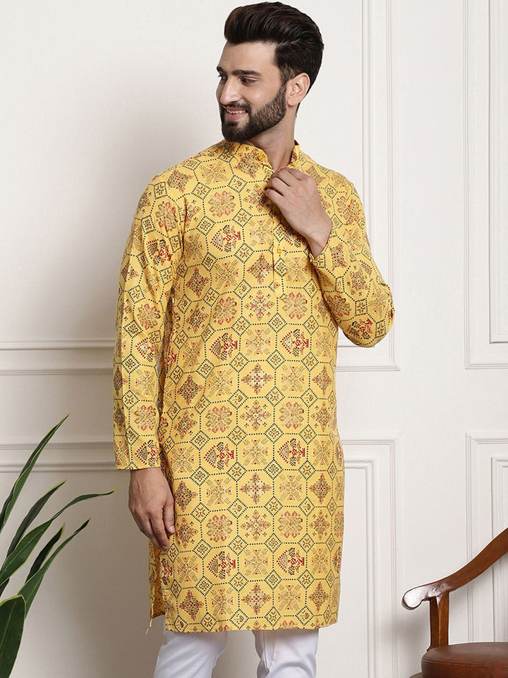 SOJANYA Ethnic Motifs Printed Band Collar Long Sleeves Straight Kurta