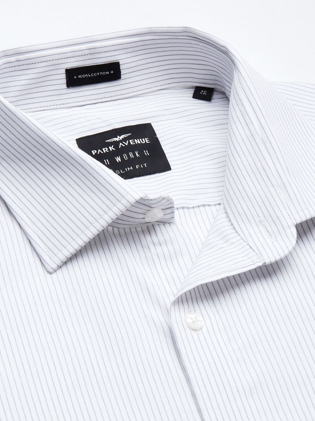 Park Avenue Men White & Grey Slim Fit Striped Formal Shirt