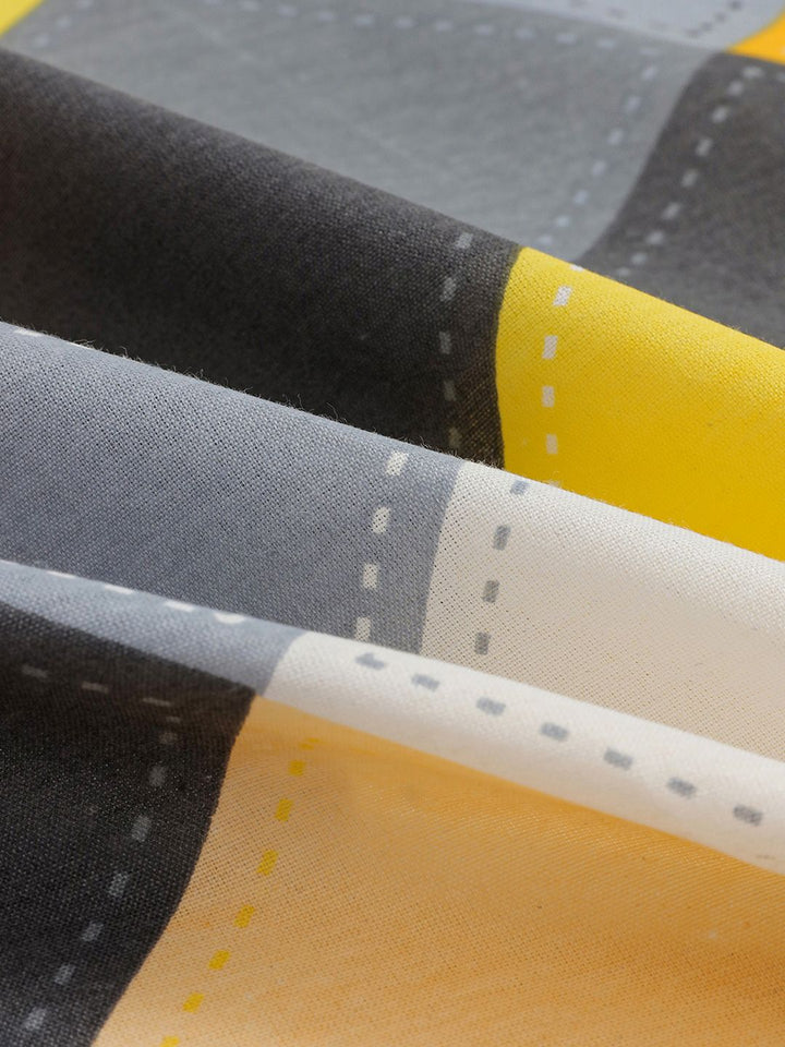 Story@home Grey Yellow Geometric 144 TC Queen Bedsheet with 2 Pillow Covers