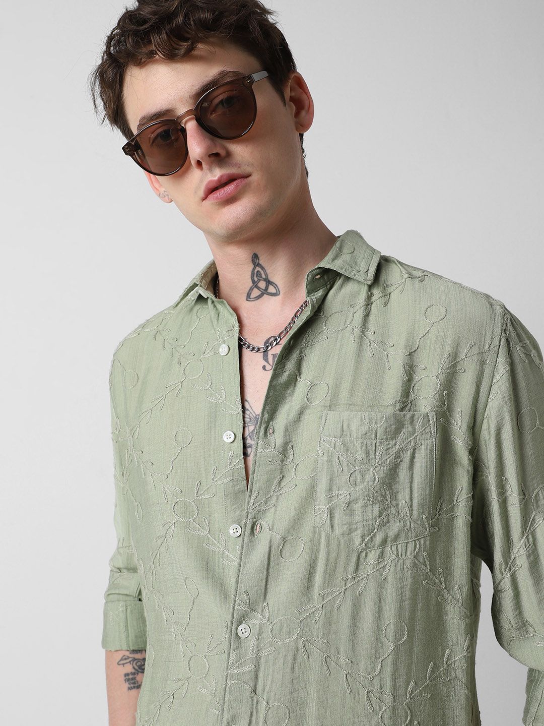 VASTRADO Men Classic Slim Fit Embroidered Casual Shirt