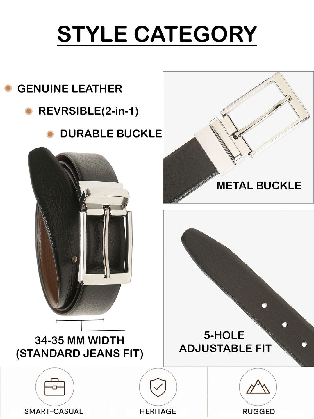 Teakwood Leathers Men Textured Leather Reversible Belt