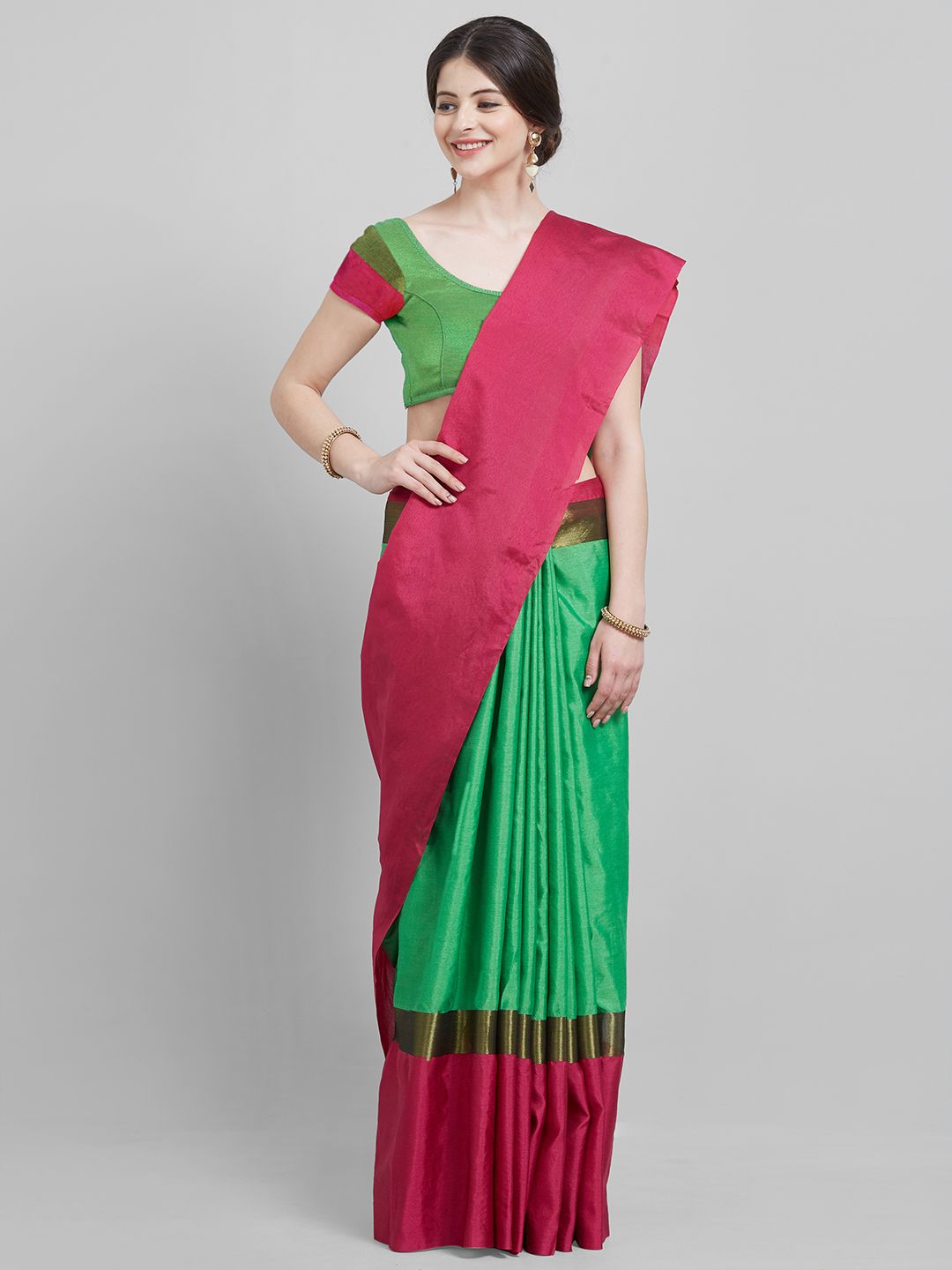 Saree mall Green & Pink Art Silk Colourblocked Saree