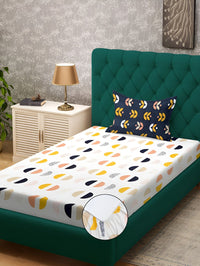 KLOTTHE White Geometric Polycotton 300 TC Dilengkapi Cadar Bujang dengan Sarung Bantal-89 x 59 inci