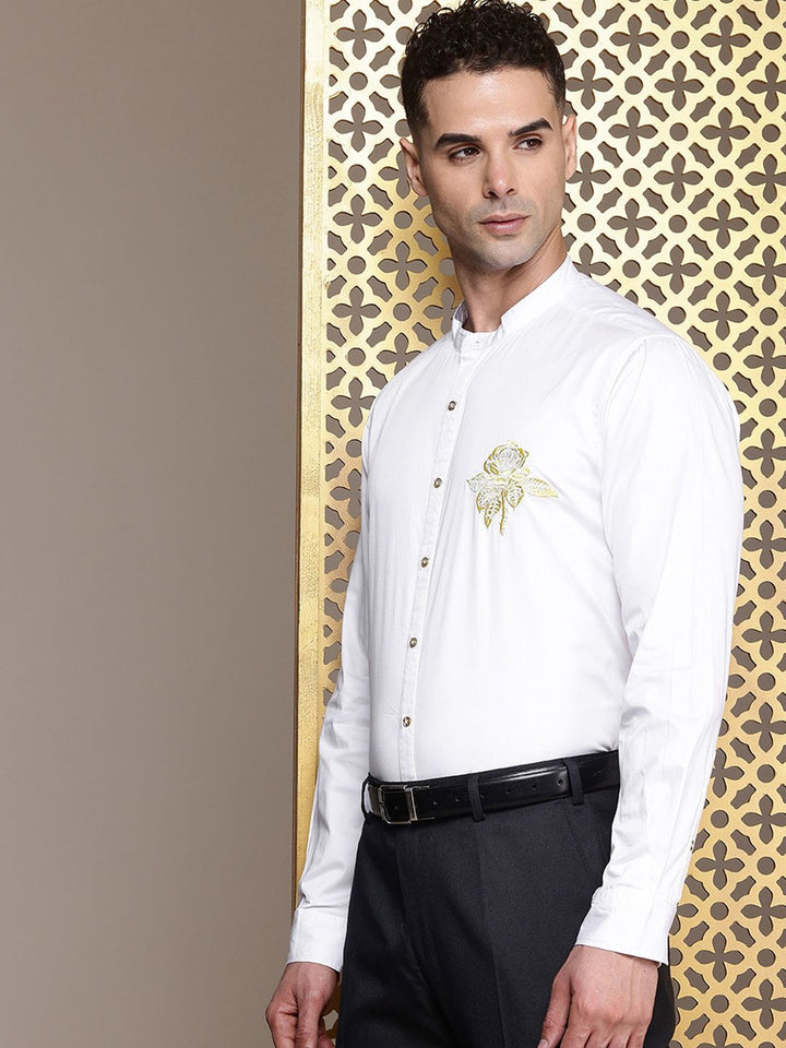 House of Pataudi Embroidered Detailed Pure Cotton Party Rozana Shirt