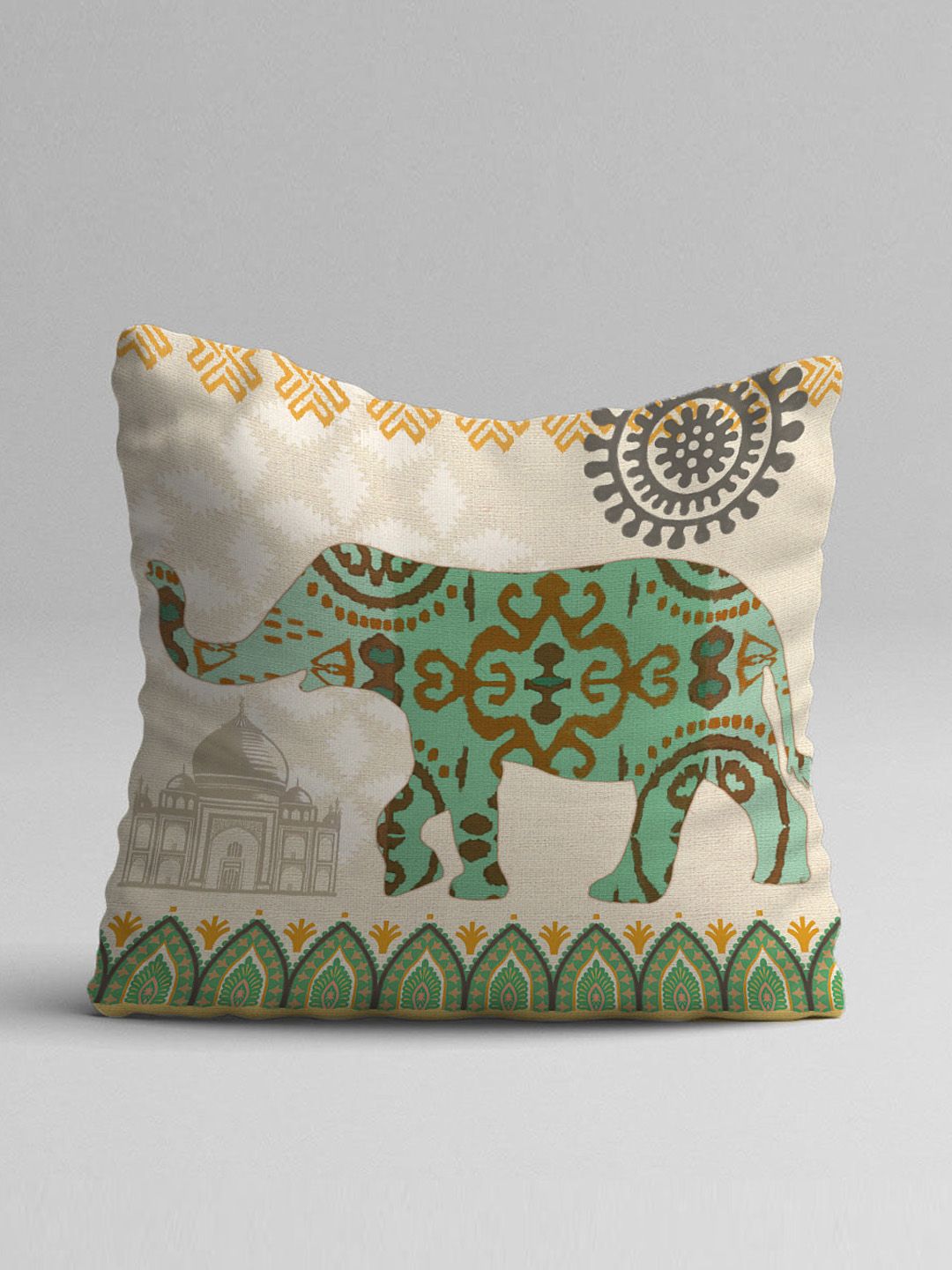 STITCHNEST Set of 5 Green & Red Ethnic Motifs Square Cushion Covers