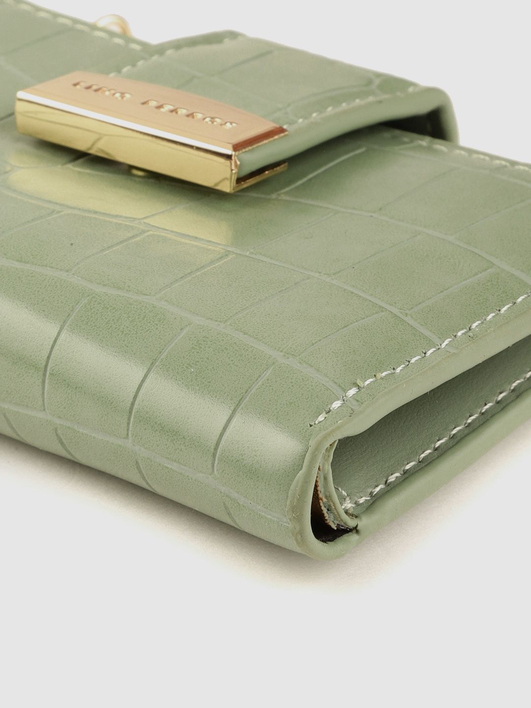Lino Perros Women Sage Green Croc Textured Two Fold Wallet