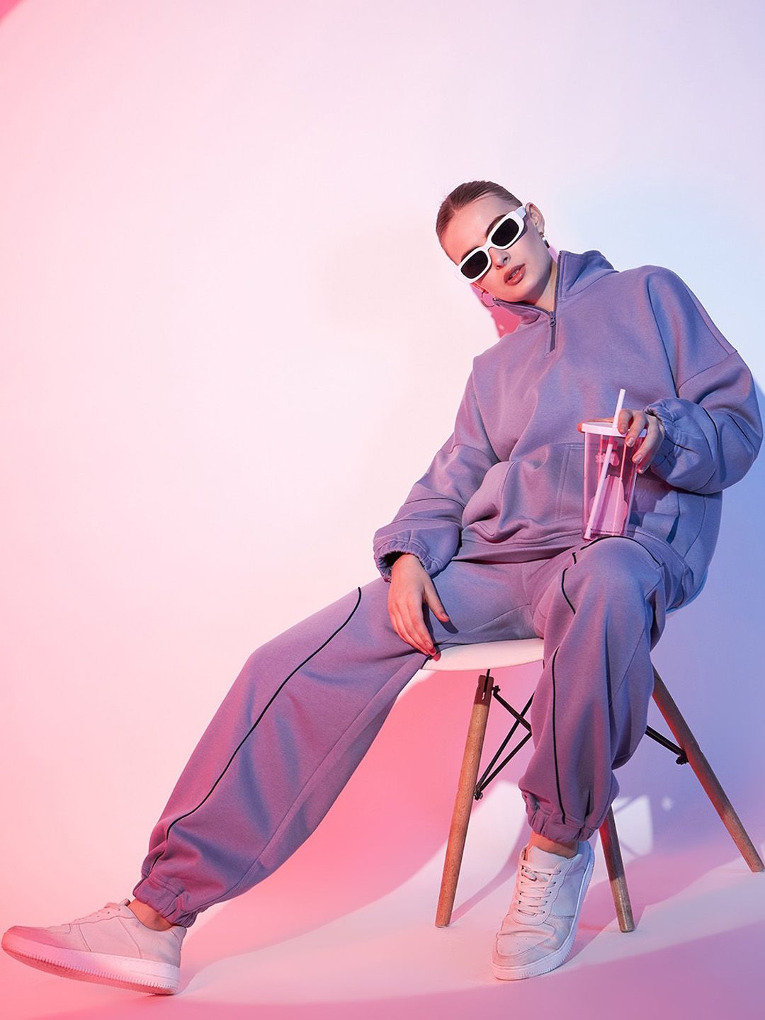 STREET 9 Women Lavender Loose Fit Joggers Trousers