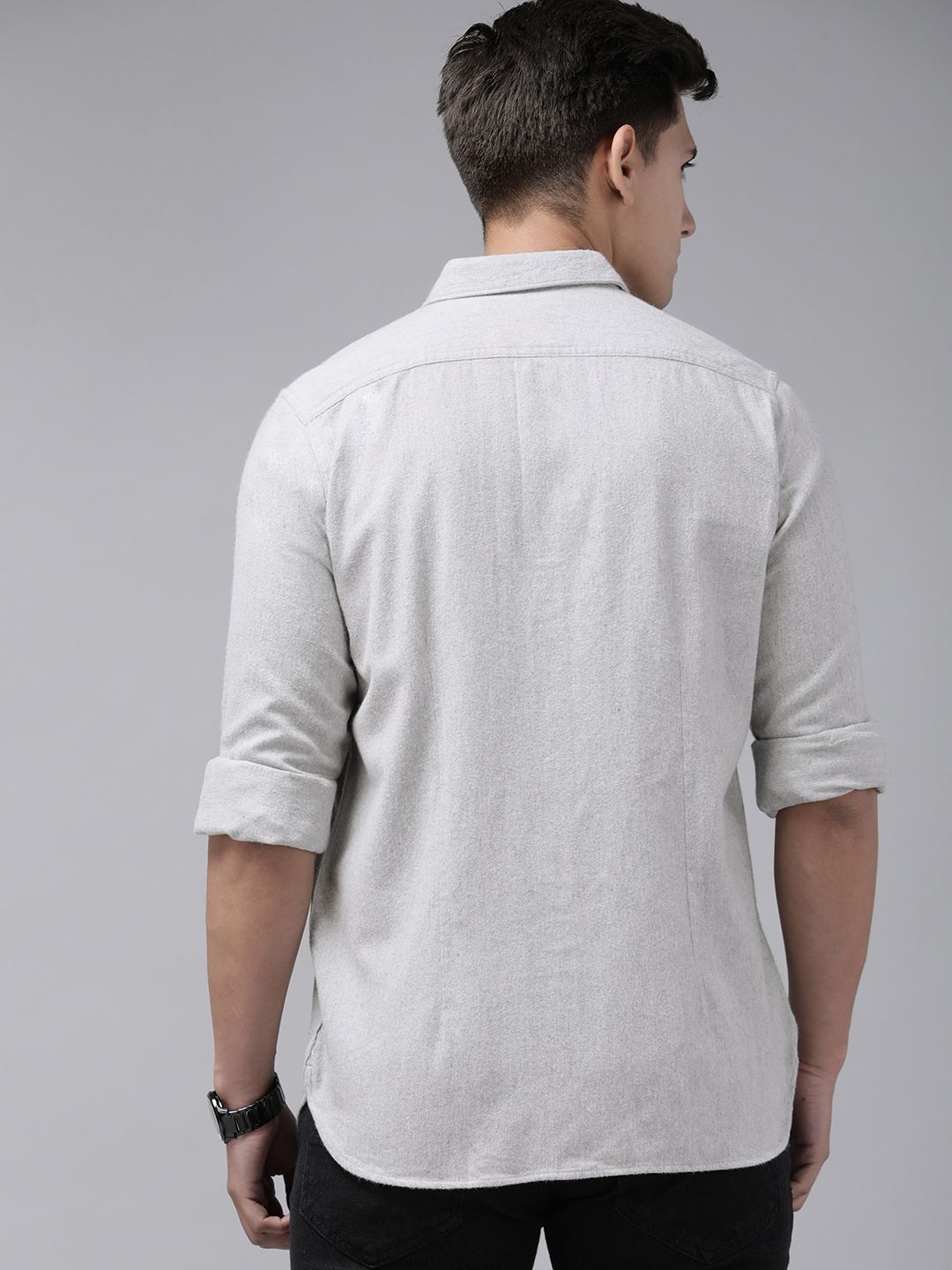 THE BEAR HOUSE Men Grey Solid Cotton Slim Fit Casual Shirt