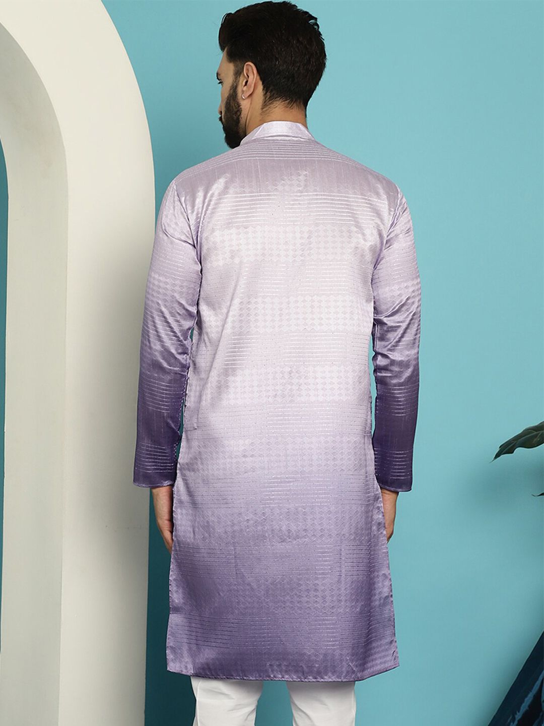 SOJANYA Embellished Sequinned Long Sleeves Straight Jacquard Cotton Silk Kurta