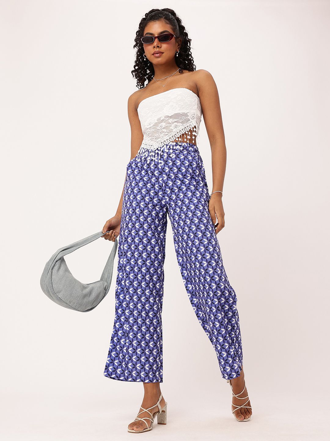 DressBerry Women Indigo Indo Energy Wide Leg straight Trousers