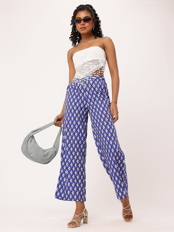 DressBerry Women Indigo Indo Energy Wide Leg straight Trousers