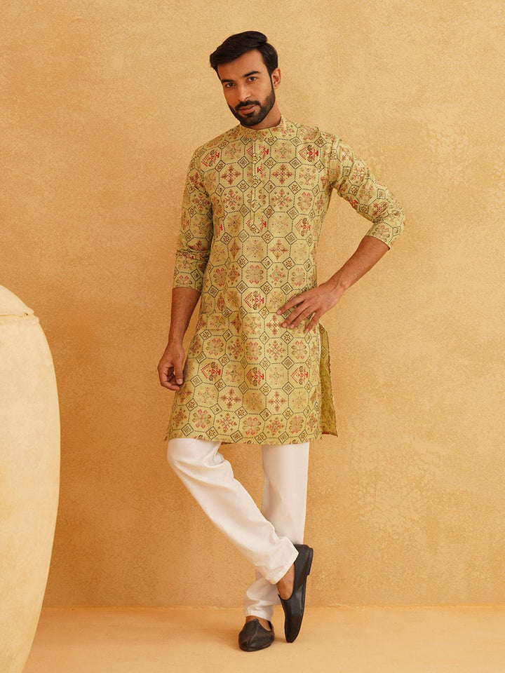 SOJANYA Geometric Printed Band Collar Neck Regular Cotton Straight Kurta