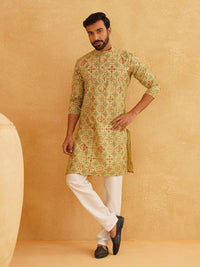 SOJANYA Geometric Printed Band Collar Leher Regular Cotton Straight Kurta