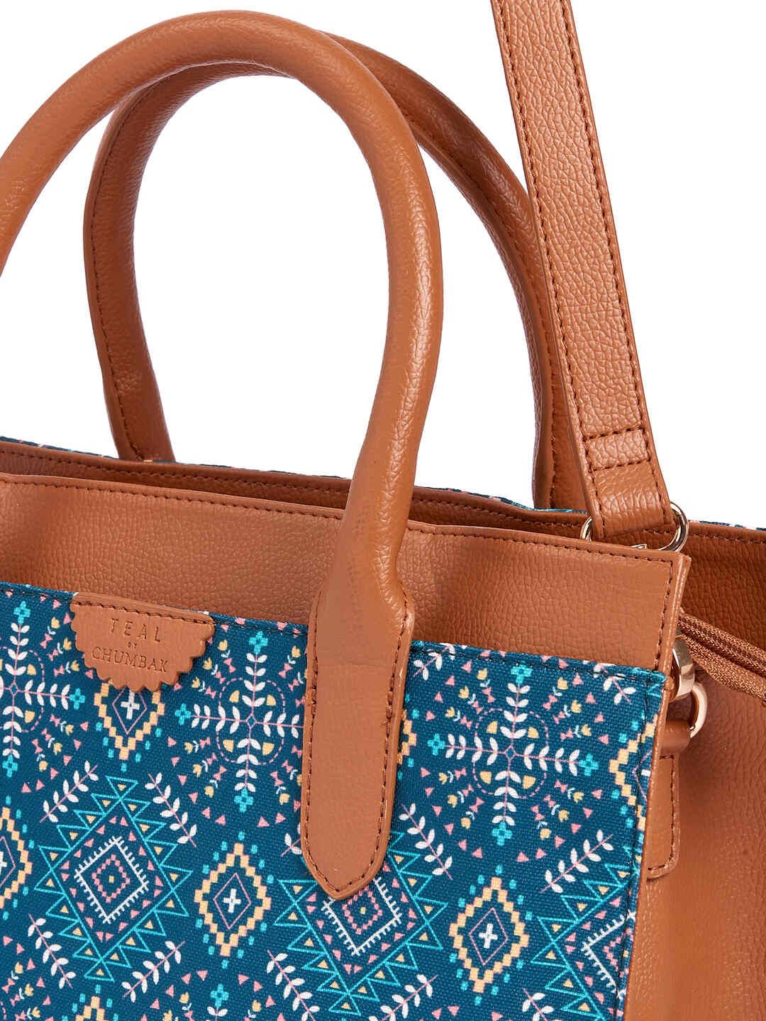 TEAL BY CHUMBAK Two Handles Ethnic Motifs Printed Structured Handheld Bag