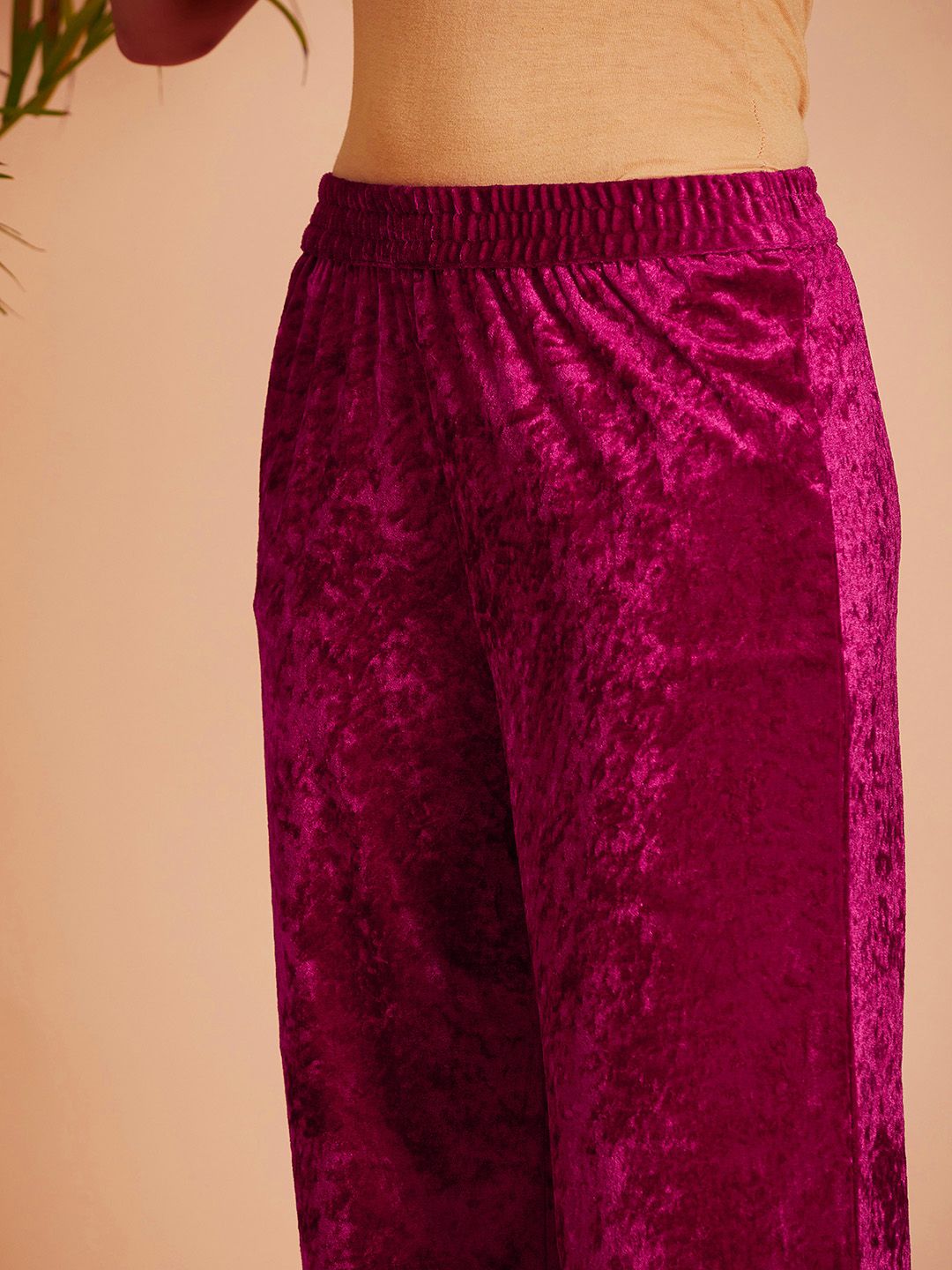 Shae by SASSAFRAS Women Fuchsia Empire Gotta Patti Velvet Kurta with Palazzos