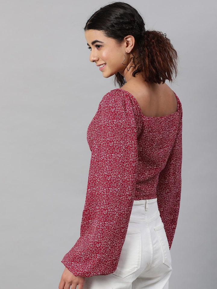 STREET 9 Maroon Floral Georgette Fitted Crop Top
