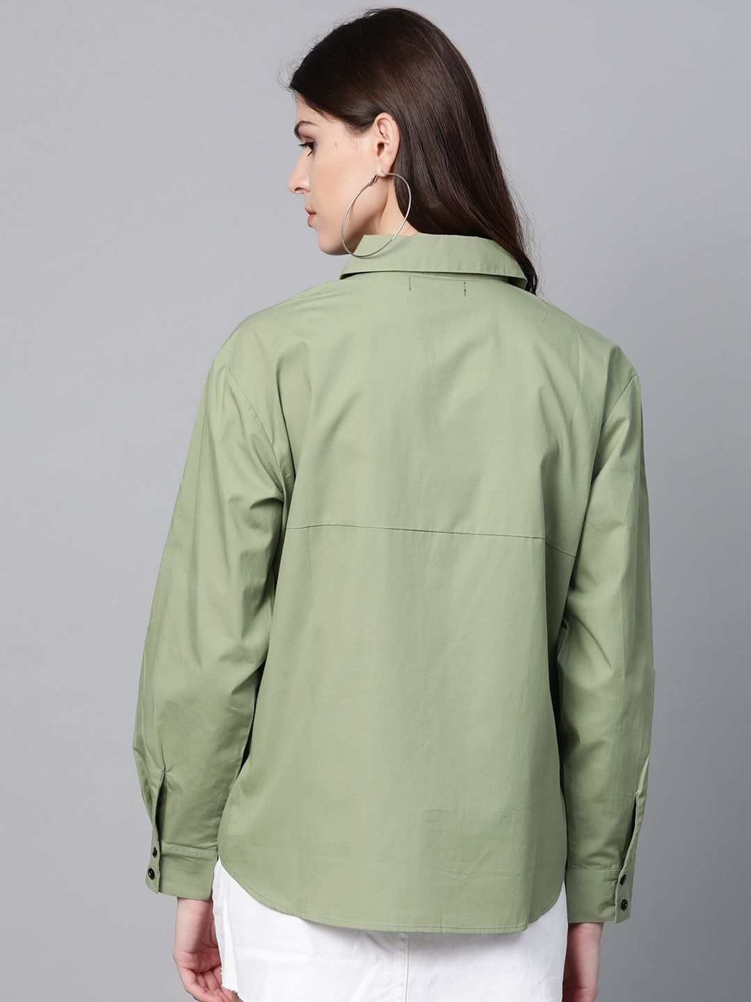 SASSAFRAS Women Green Solid Boxy Casual Shirt