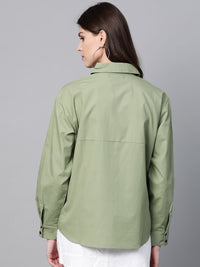SASSAFRAS Women Green Solid Boxy Casual Shirt
