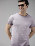 THE BEAR HOUSE Men Lavender Self Design Pure Cotton Slim Fit T-shirt