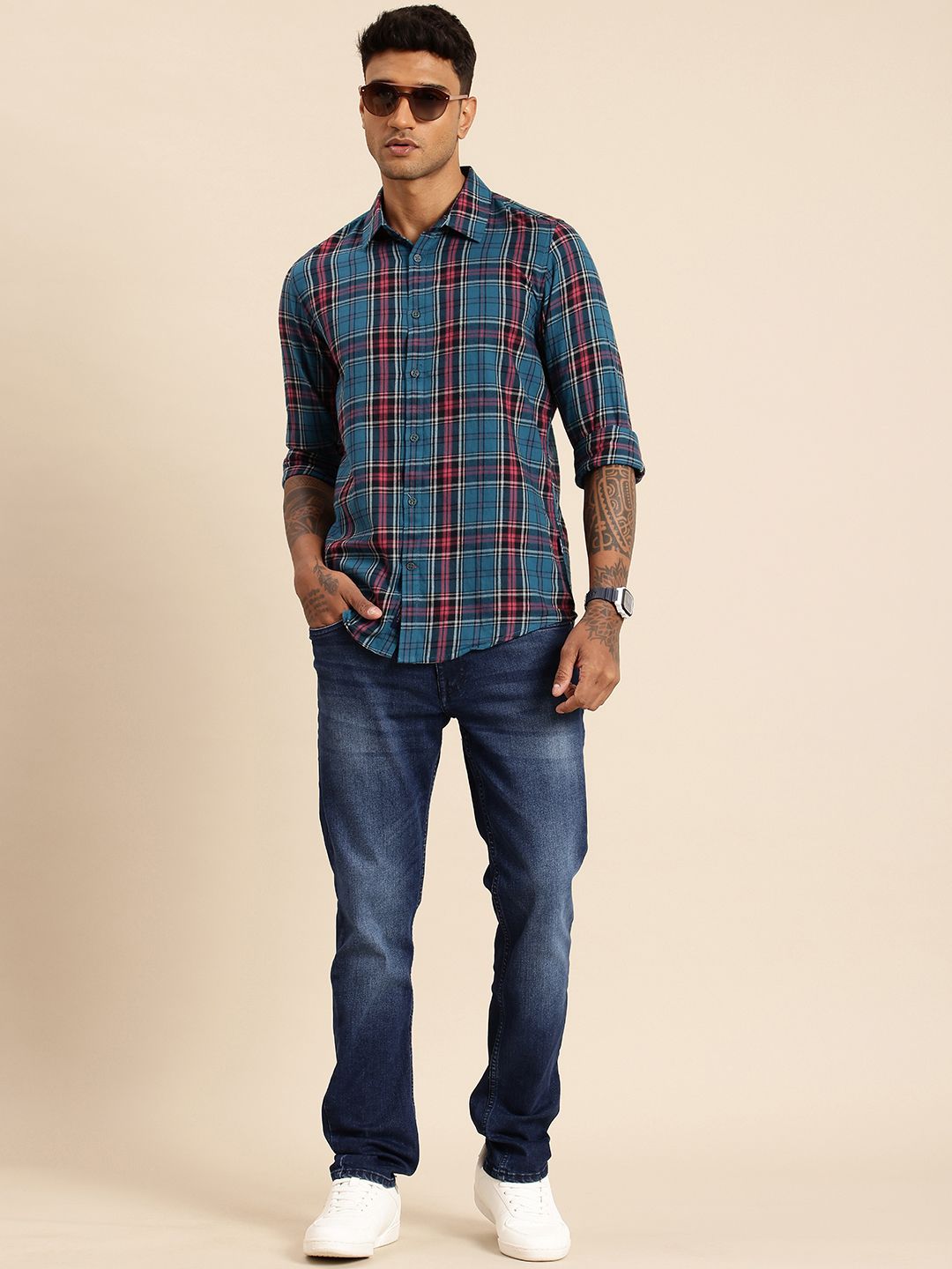 Being Human Pure Cotton Slim Fit Checked Casual Shirt