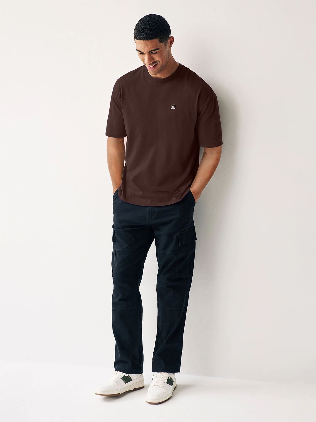 Urbano Fashion Men Solid Round Neck Cotton Oversized T-shirt