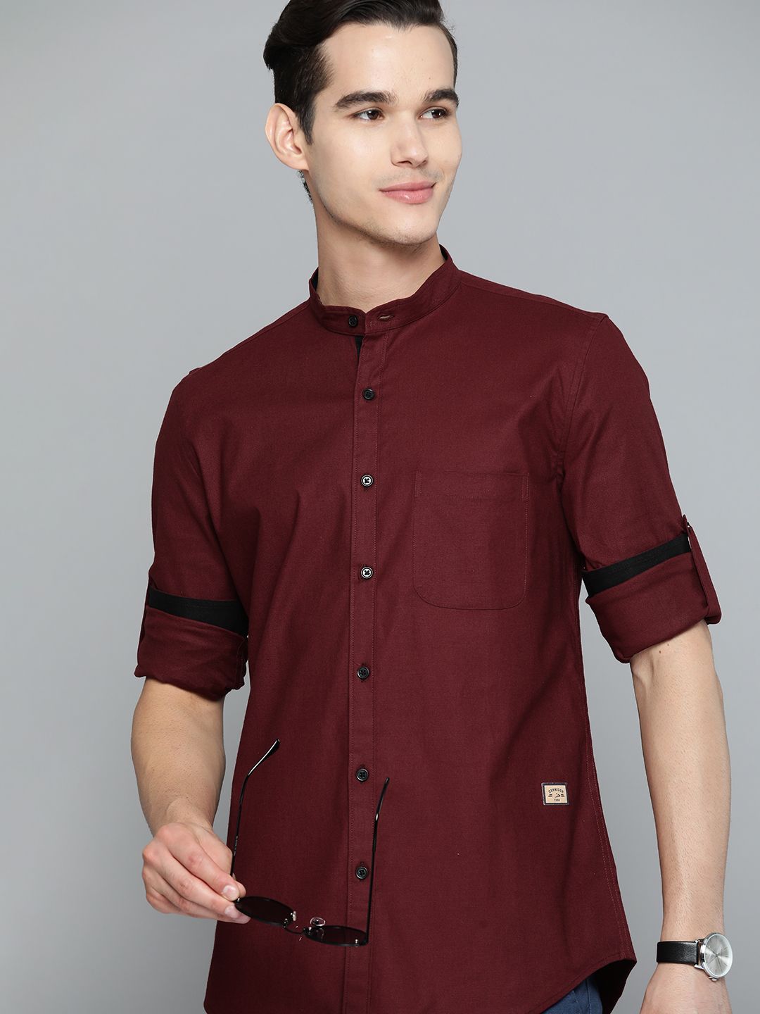 DENNISON Men Maroon Smart Slim Fit Casual Shirt