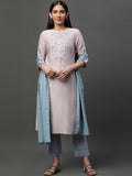 AURELIA Ethnic Motifs Yoke Design Regular Thread Work Kurta With Trousers & Dupatta