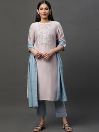 AURELIA Ethnic Motifs Yoke Design Regular Thread Work Kurta With Trousers & Dupatta