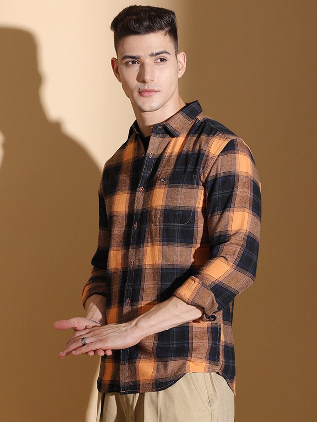 The Indian Garage Co Slim Fit Checked Twill Pure Cotton Casual Shirt