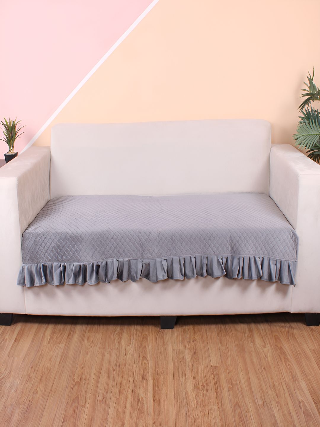 STITCHNEST Grey Self Design 3 Seater Sofa Cover