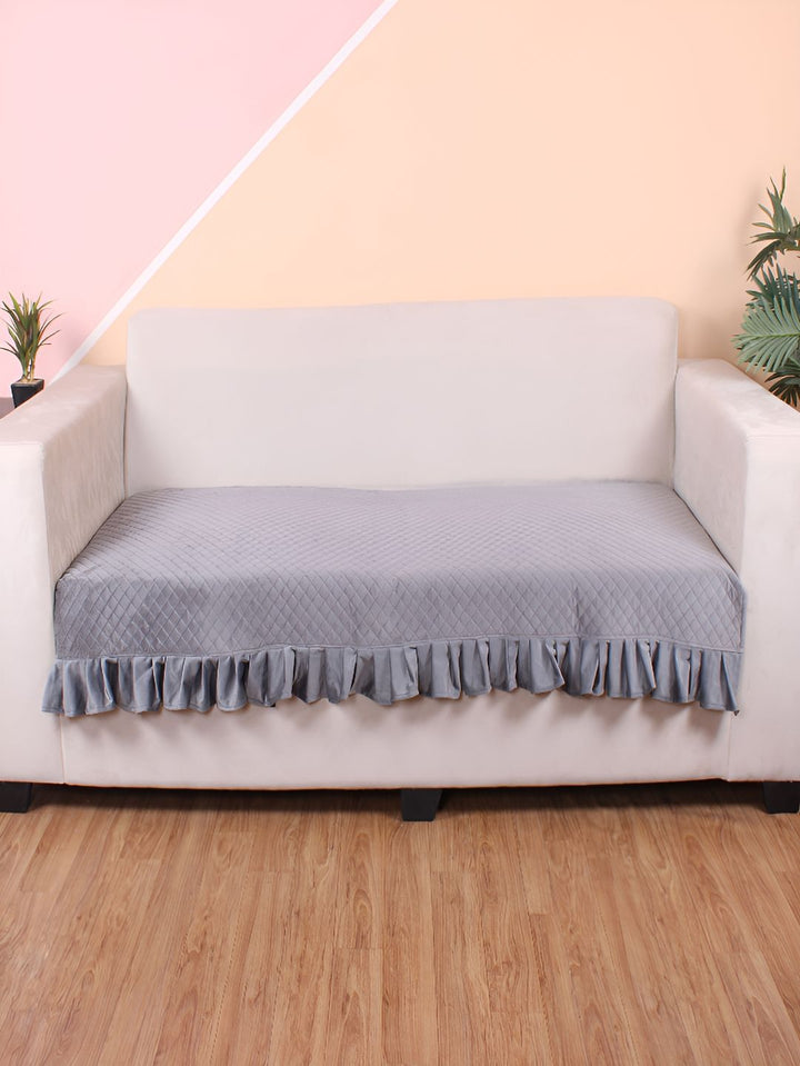 STITCHNEST Grey Self Design 3 Seater Sofa Cover