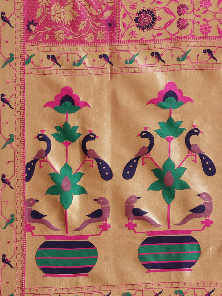 Saree mall Pink & Navy Blue Floral Zari Silk Blend Sarees