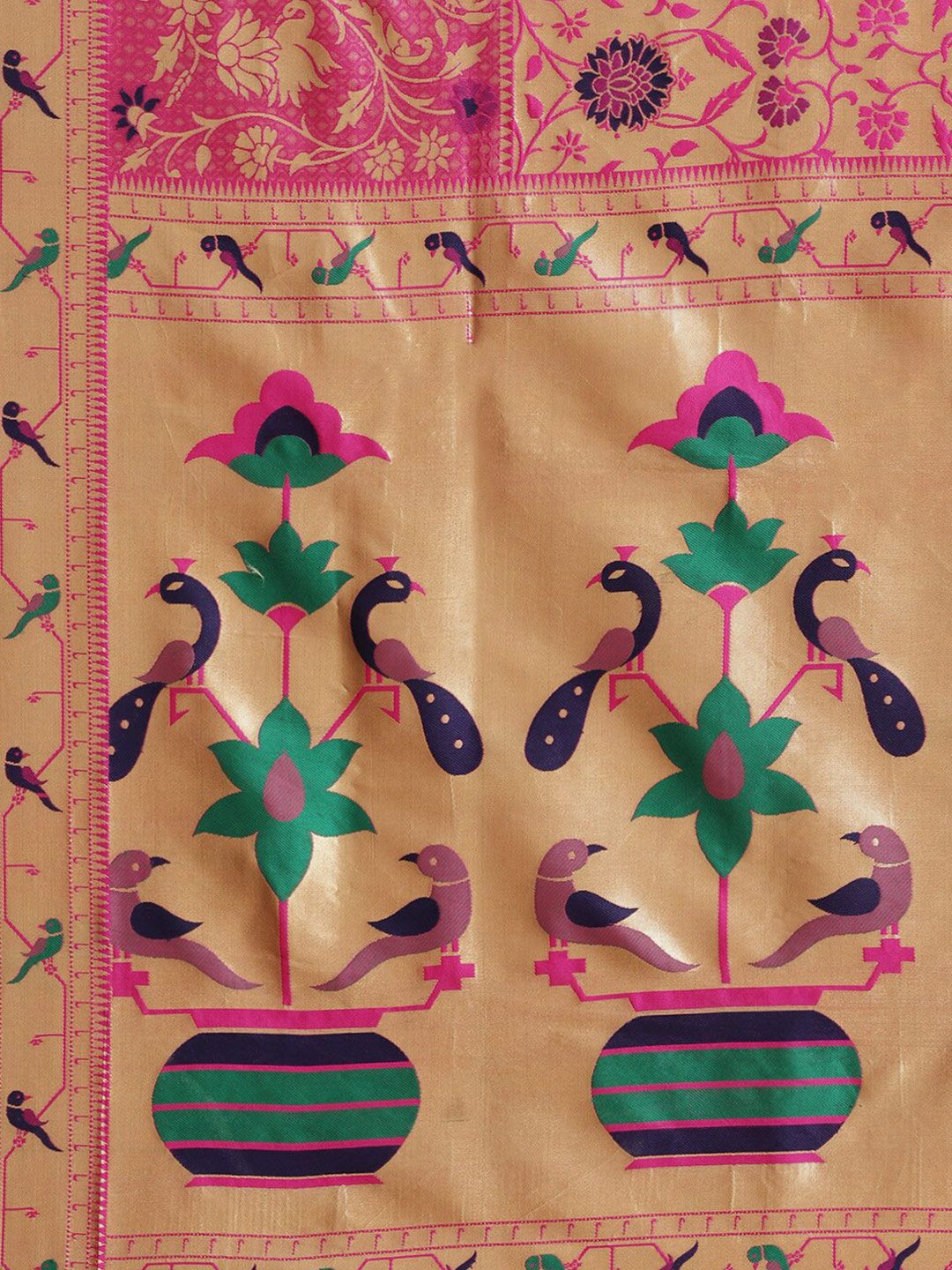 Saree mall Pink & Navy Blue Floral Zari Silk Blend Sarees