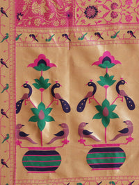Saree mall Pink & Navy Blue Floral Zari Silk Blend Sarees