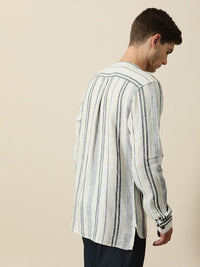 Mr Bowerbird Men White & Black Liberal Fit Striped Casual Shirt