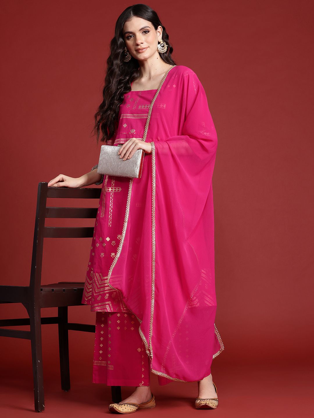 Anouk Printed Regular Gotta Patti Pure Cotton Kurta with Palazzos & Dupatta