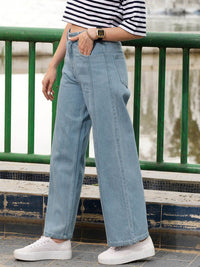 STREET 9 Women Blue Urban Wide Leg Pure Cotton Jeans