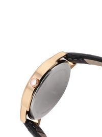 Sambungan Perancis Lelaki Hitam Dial & Kulit Hitam Tali Analog Watch FCL25